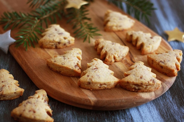 High angle view of cookies in plate on table