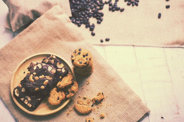 high angle view of cookies in plate on table