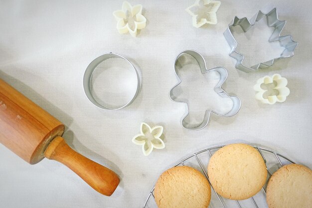 High angle view of cookies on table