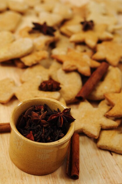 High angle view of cookies on table