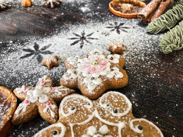 High angle view of cookies on table