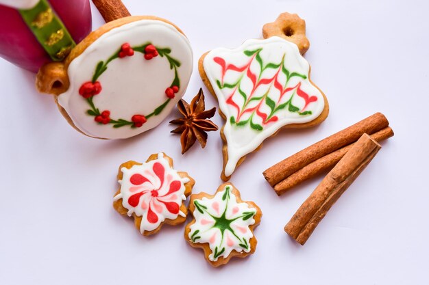 High angle view of cookies on table