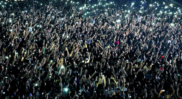 Foto vista ad alta angolazione della folla durante un concerto musicale