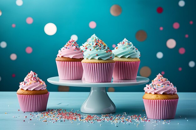 Photo high angle view of cupcakes on table