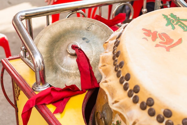 High angle view of cymbal and drum