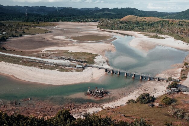 High angle view of dam on riverbank