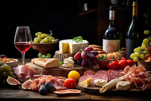 High angle view of delicious fresh italian food on table cloth over white table