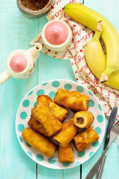 High angle view of dessert in plate on table