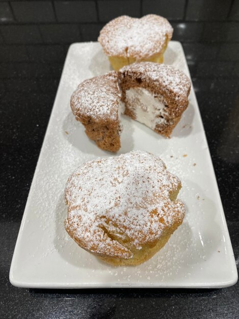 High angle view of dessert in plate on table