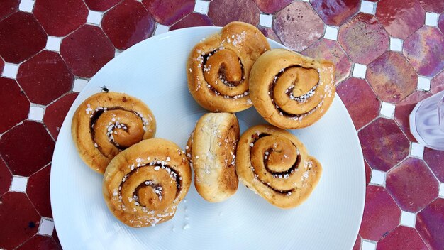 High angle view of dessert in plate on table