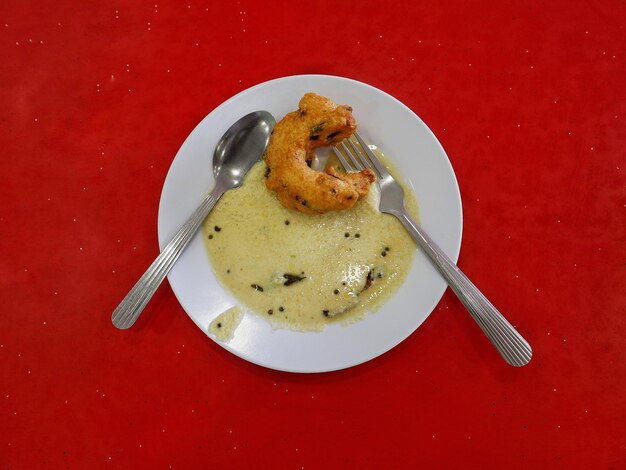 High angle view of dessert in plate on table