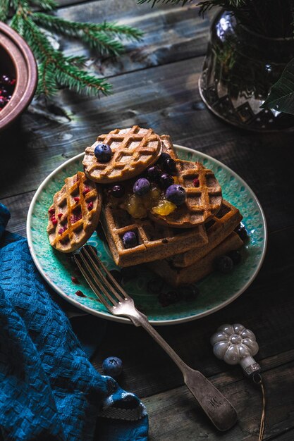 High angle view of dessert in plate on table