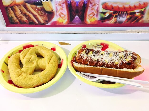 High angle view of dessert on table