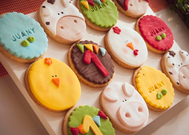 High angle view of dessert on table