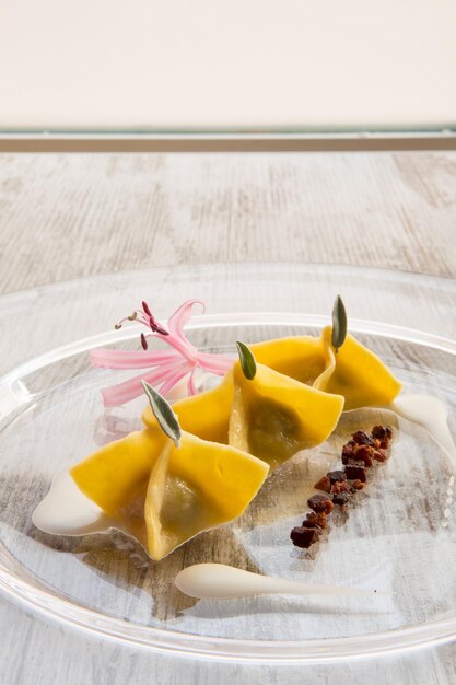 High angle view of dessert on table