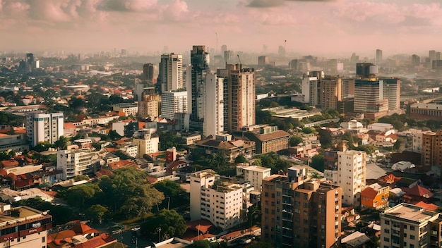 High angle view of dhaka city residential and financial buildings at sunny day