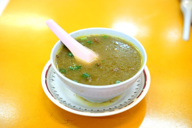 High angle view of drink in bowl on table