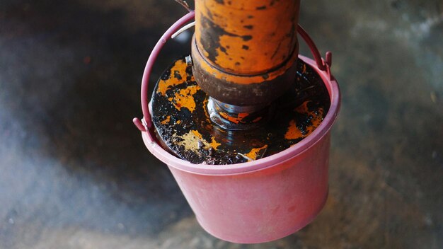 High angle view of drink in container on table