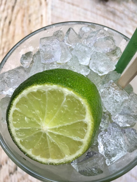 High angle view of drink on table