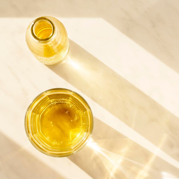 High angle view of drink on table