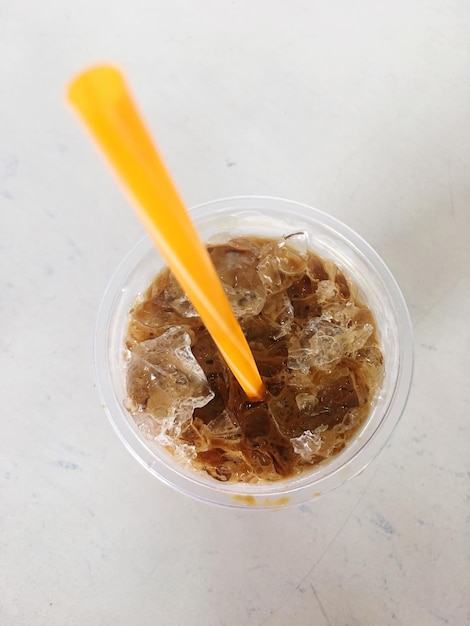 High angle view of drink on table