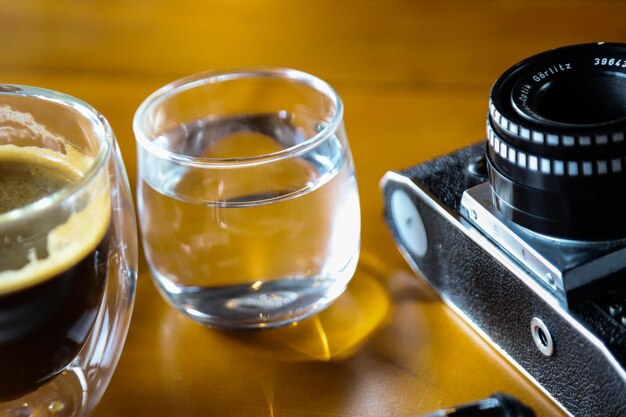 High angle view of drink on table