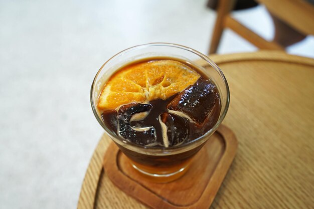 High angle view of drink on table