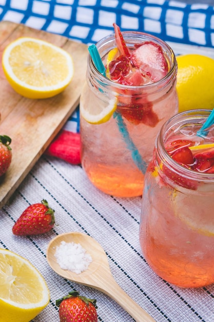 High angle view of drinks on table