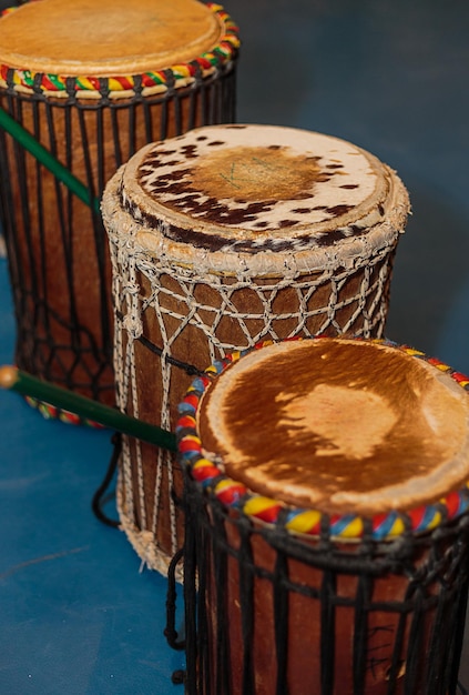 High angle view of drums