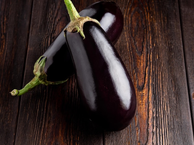 high angle view of eggplants on table