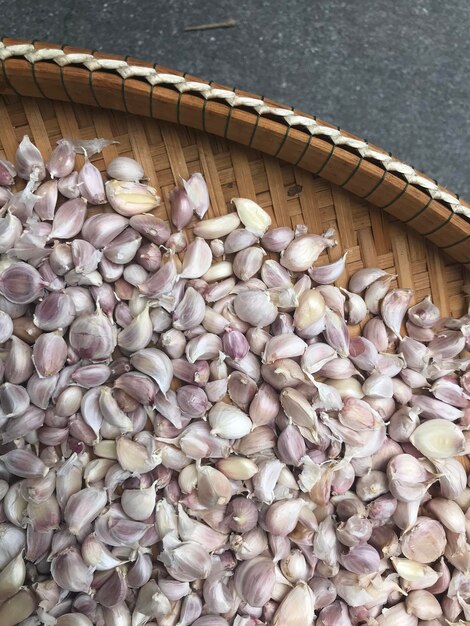 High angle view of eggs in basket