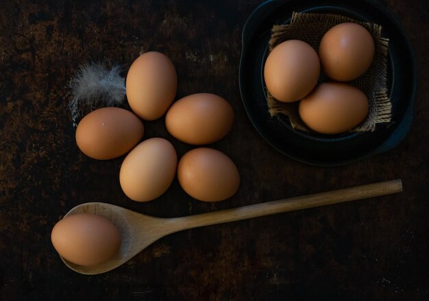 High angle view of eggs in container on table