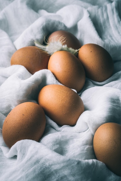 Photo high angle view of eggs on textile