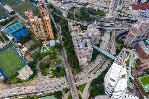 High angle view of elevated road amidst buildings in city