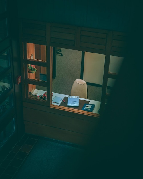 high angle view of empty chair by table