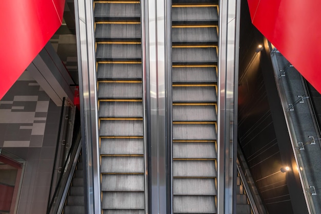 High angle view of escalator