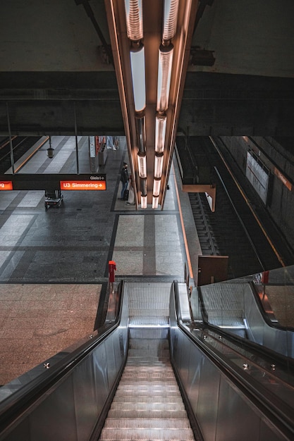 High angle view of escalator