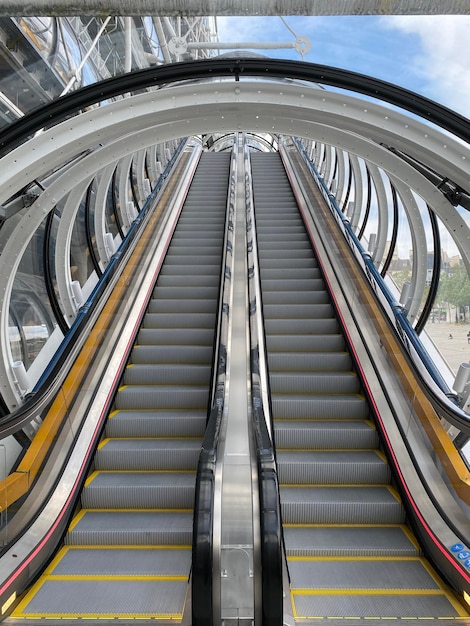 High angle view of escalator