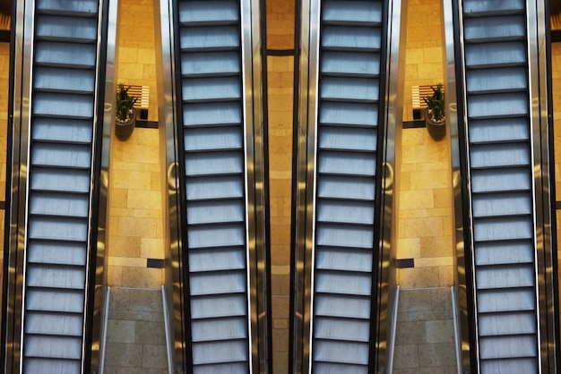 High angle view of escalators in building