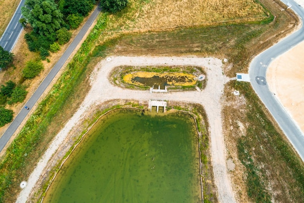 High angle view of field