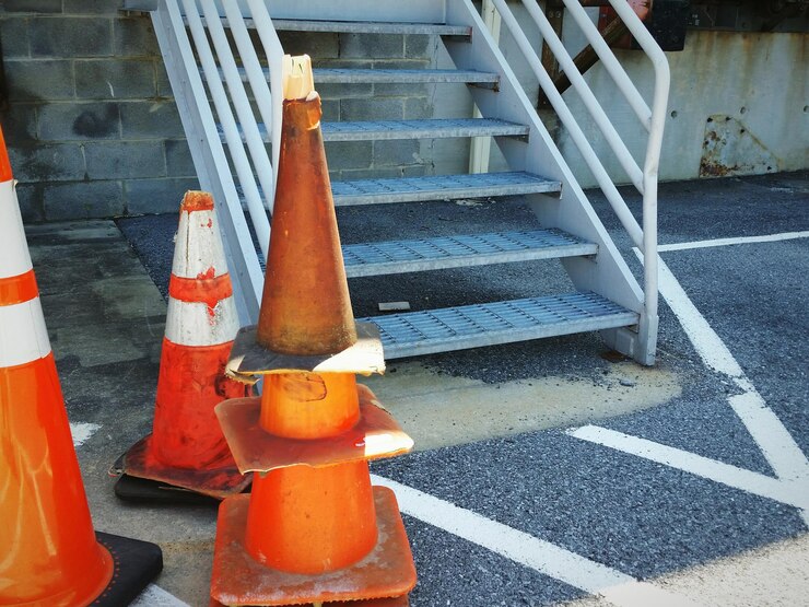 Photo 道路上の消防階段の高角度の視界