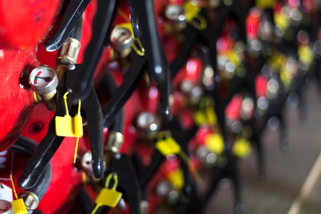 Photo high angle view of fire extinguishers for sale in store