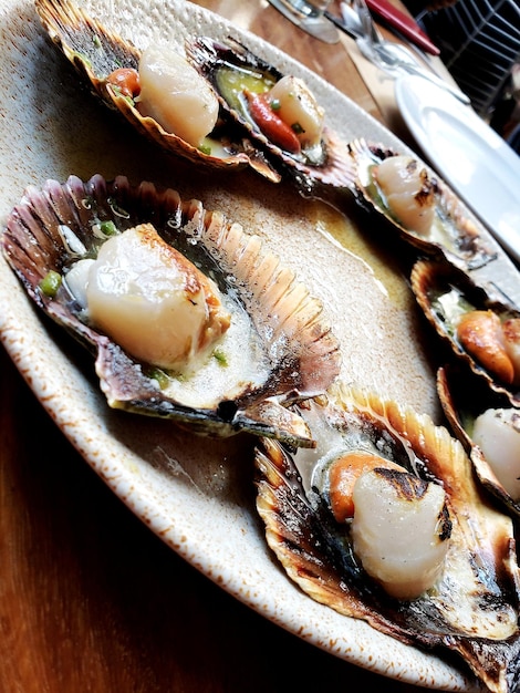 High angle view of fish in plate on table