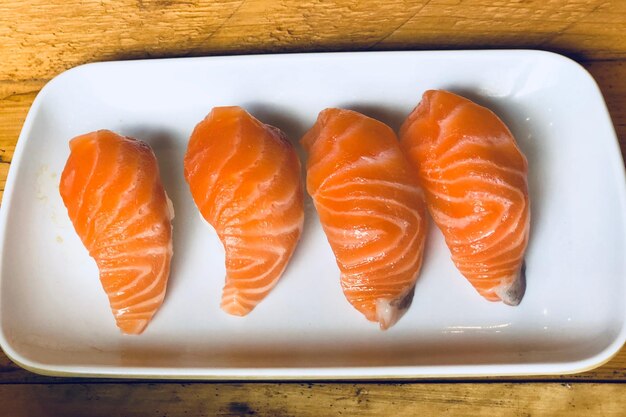 High angle view of fish on table