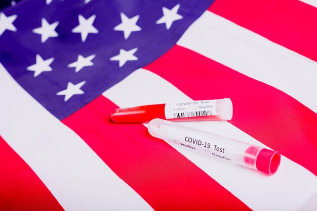 High angle view of flag on table