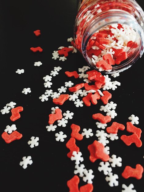 High angle view of flowers in jar on table