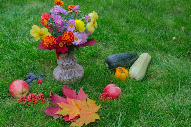 High angle view of flowers in vase on field