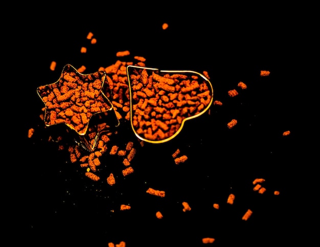 High angle view of food against black background