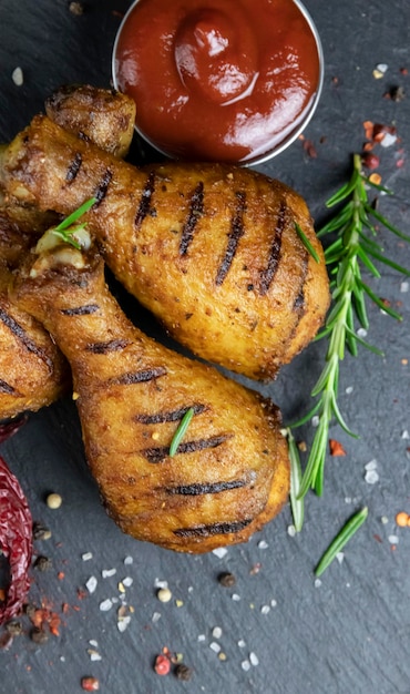 High angle view of food on barbecue grill