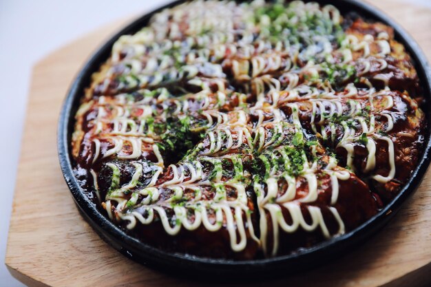 High angle view of food in bowl on table